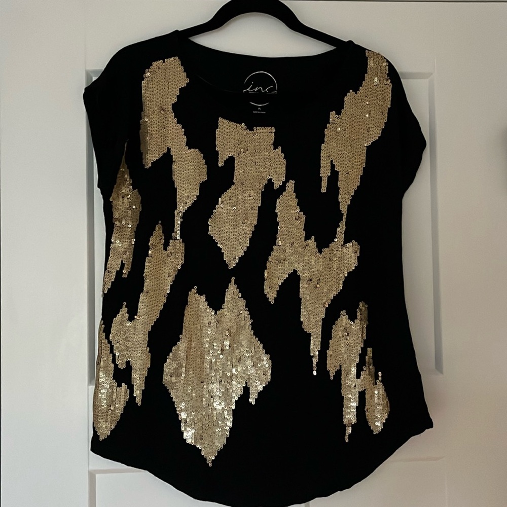 International Concepts Black Sequined Decorated Black Women’s Top